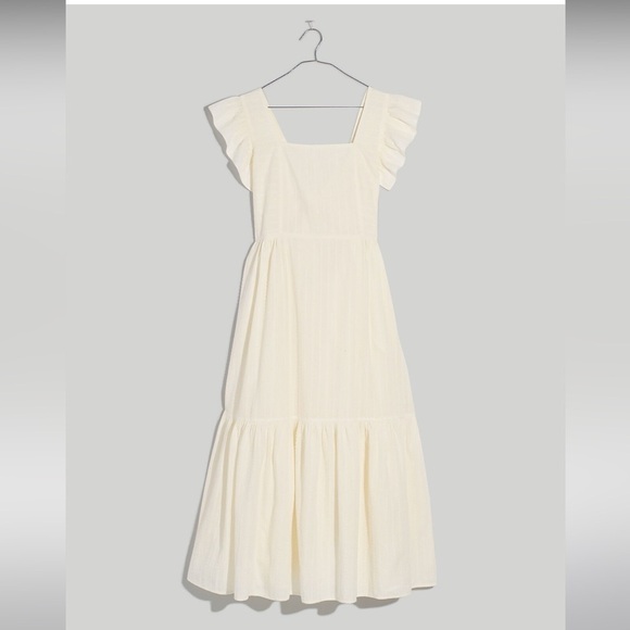 Madewell Ruffle Strap Tiered Midi Dress Textural Stripe NF850 Ivory Medium - Picture 2 of 8